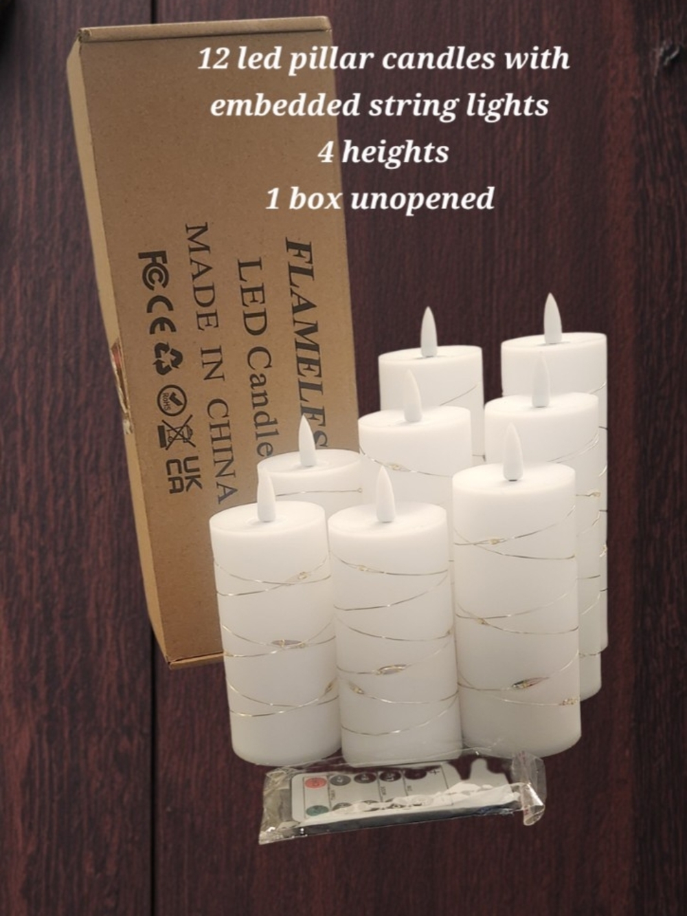 Flameless LED Pillar Candles with Embedded String Lights - White (12-Pack)